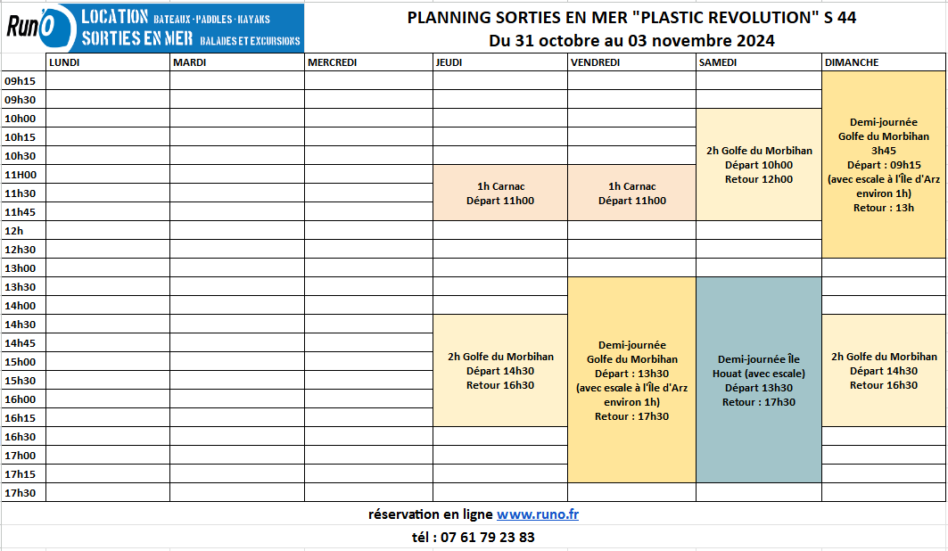 Planning sorties en mer Plastic Revolution S44 2024