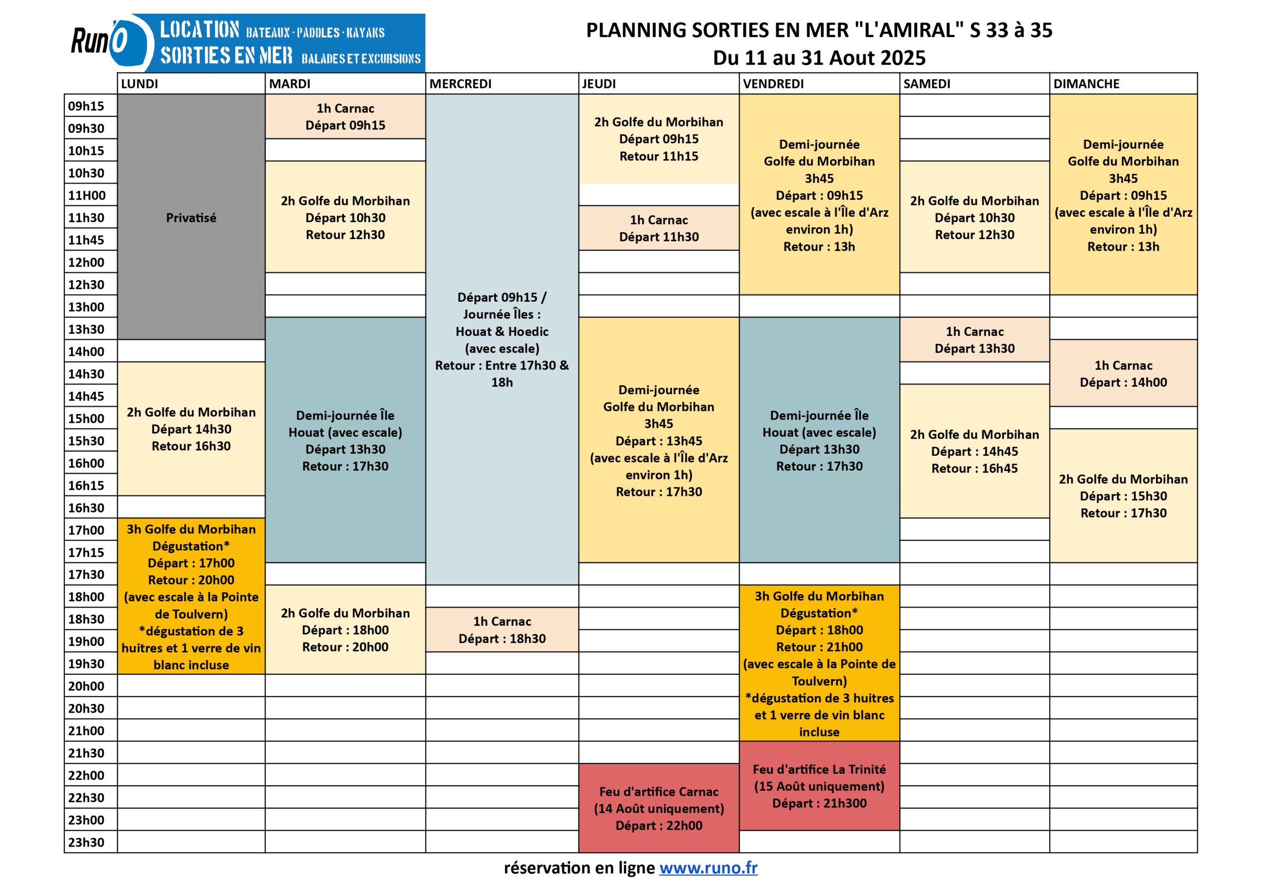 Planning sorties en mer L'Amiral S32 a 35 2025