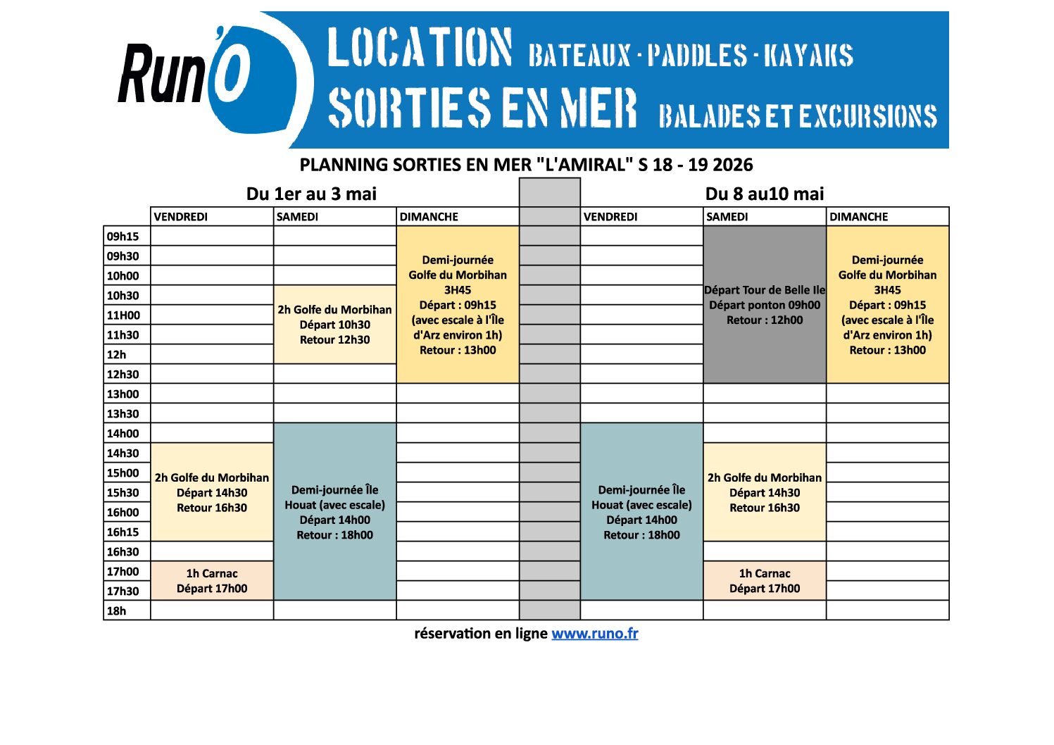 Planning sorties en mer L'Amiral S32 a 35 2025