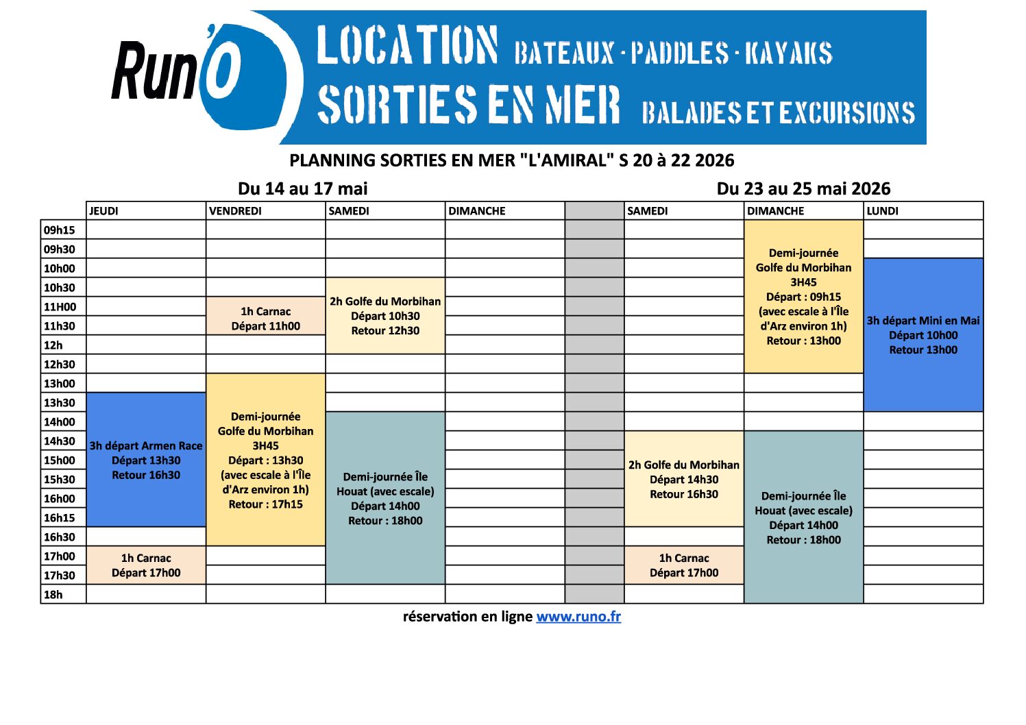 Planning sorties en mer L'Amiral S32 a 35 2025